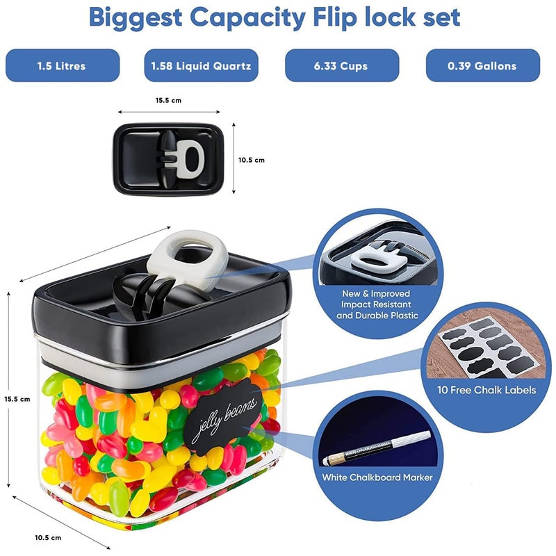 Chef's Path - Airtight Storage Boxes Set - 10 Labels and Markers - Kitchen and Pantry Storage - BPA Free - Plastic Storage Boxes with Upgraded Lids (6 Pieces - 1.5L) - Image 2